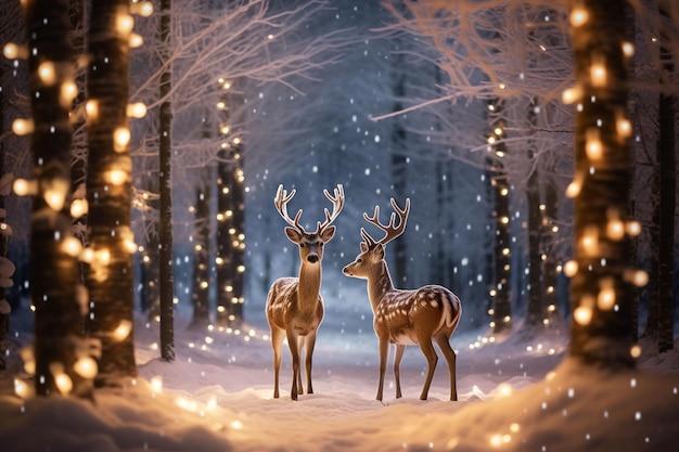 Lindos cervos e festival de natal em pinheiros com decoração espetacular