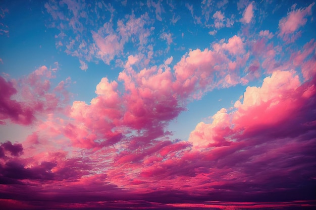 Lindos céus e nuvens rosa pastel e roxo à noite enquanto o sol se põe