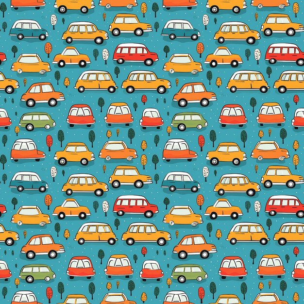 Foto lindos coches pequeños arte ingenuo patrón sin costuras