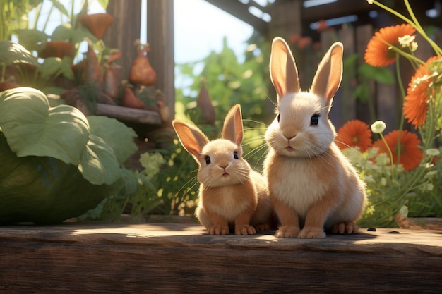 Lindos conejos en jardines