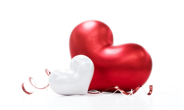 Lindos corações em fundo branco para renderização 3D feliz dia dos namorados