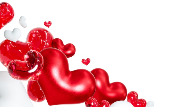 Lindos corações em fundo branco para renderização 3D feliz dia dos namorados
