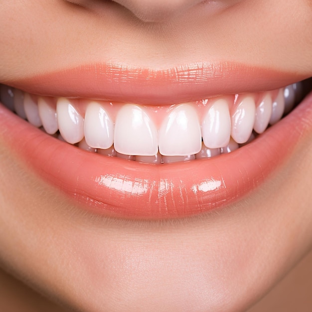 Lindos dentes de mulher com sorriso branco natural