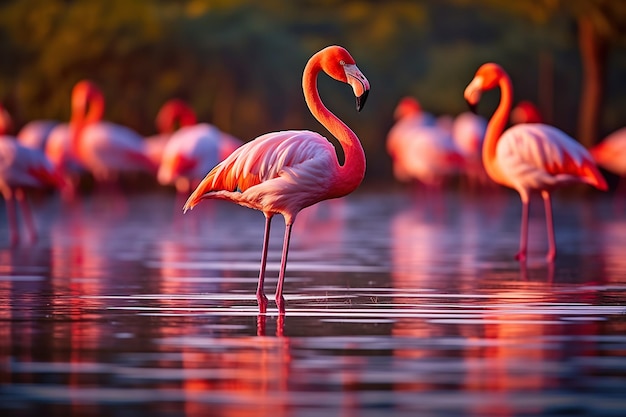 Lindos flamingos no lago