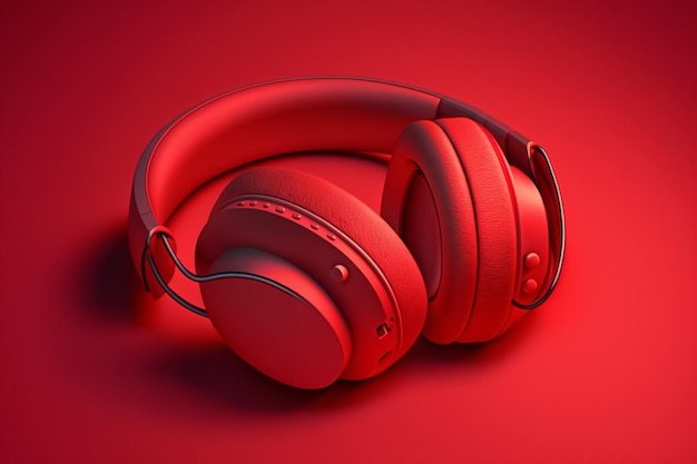 lindos fones de ouvido sem fio modernos fundo vermelho renderização 3d