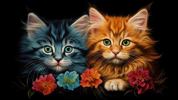 Lindos gatinhos ao estilo Louis Wain .