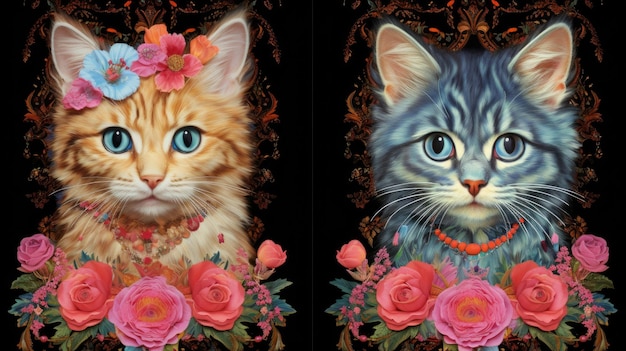 Lindos gatinhos ao estilo Louis Wain .