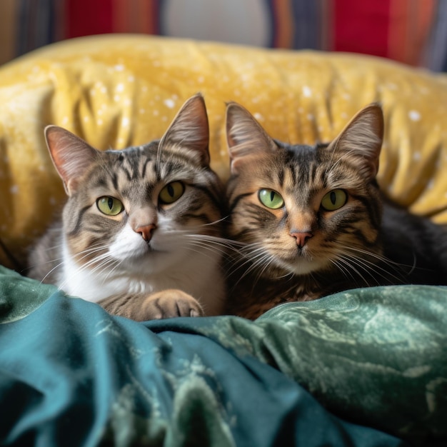 Lindos gatos en la cama