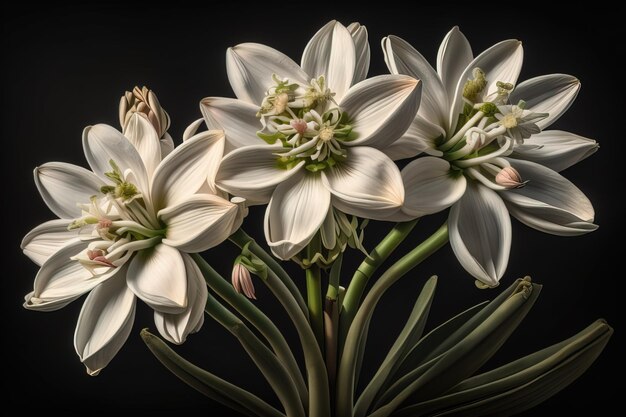 Lindos lírios brancos em fundo de cor sólida closeup Decoração floral ai generativo