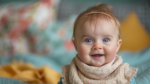 Los lindos ojos azules del bebé mirando hacia adelante