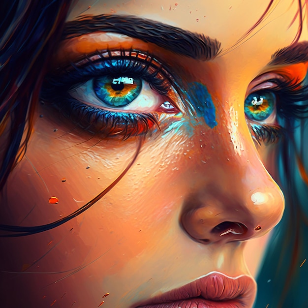 Lindos olhos femininos realistas impressionantes cores vibrantes atraentes Art AI Generated