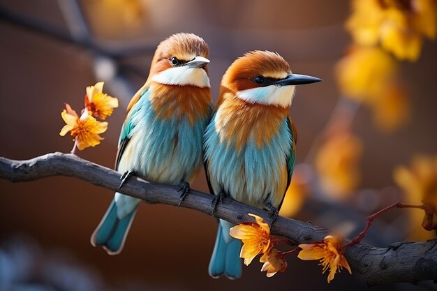Lindos pássaros em uma árvore em estilo cru