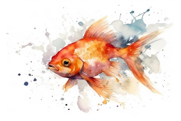 Lindos peixes de desenho em aquarela em um fundo branco estilo minimalista generativo AI