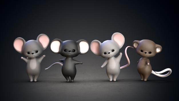 Lindos ratoncitos. Ilustración 3d