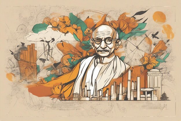 Foto line-sketch mahatma gandhi jayanti am 2. oktober