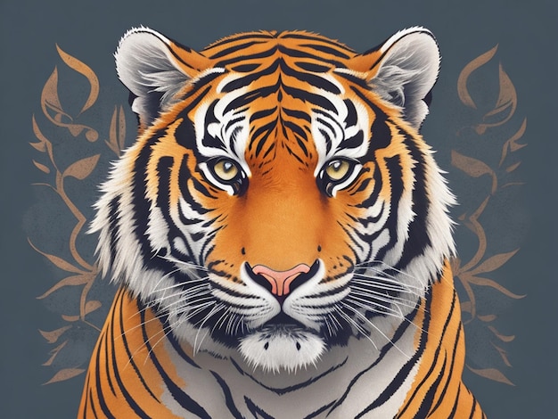 LINE WORK TIGER color full t shirt design gráfico ilustração vetorial Generative AI