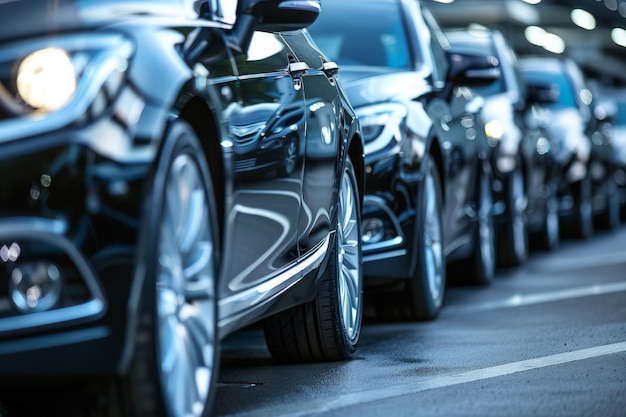 Una línea de coches bien estacionados en un estacionamiento