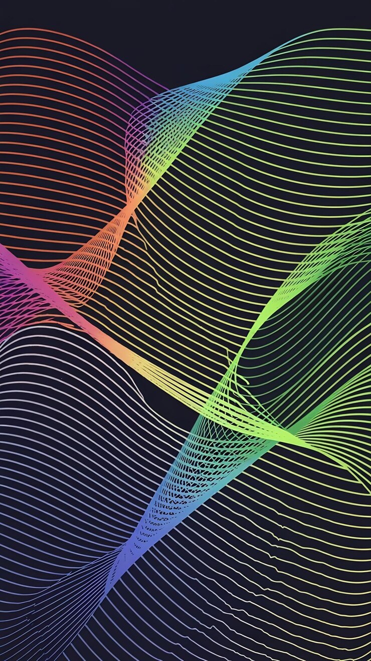 Foto línea colorida y fondo ondulado plantilla de papel tapiz de panfleto geométrico