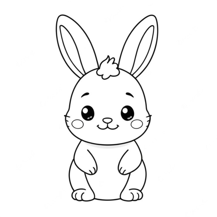 Foto línea de dibujos animados de conejo lindo fondo blanco