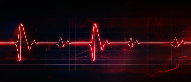 Línea de ECG roja y negra con latidos cardíacos
