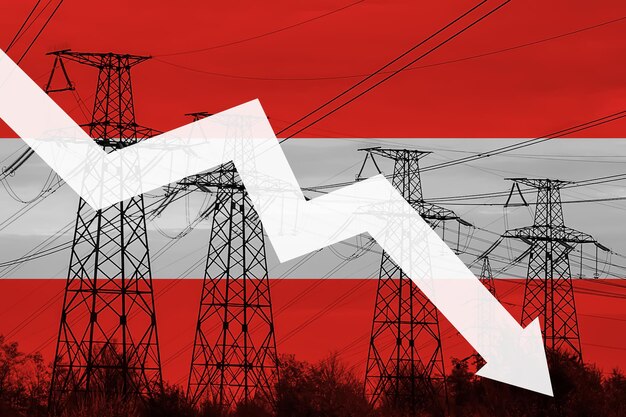 Línea eléctrica y bandera de Austria Crisis energética Concepto de crisis energética mundial