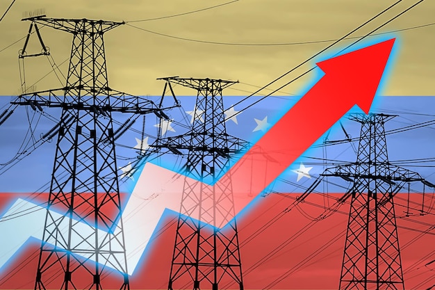 Línea eléctrica y bandera de Venezuela Crisis energética Concepto de crisis energética mundial