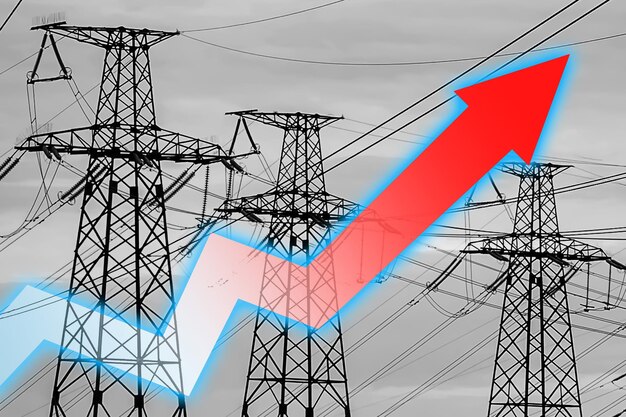 Línea eléctrica y flecha gráfica Crisis energética Concepto de crisis energética global