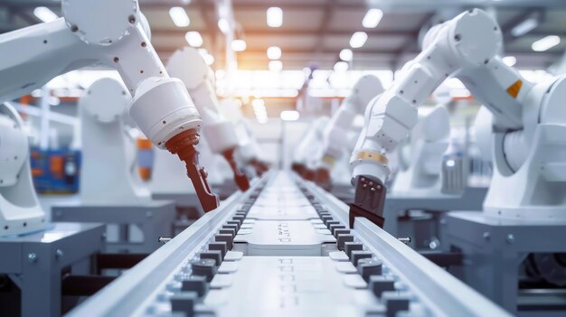 Línea de ensamblaje automatizada en una fábrica moderna