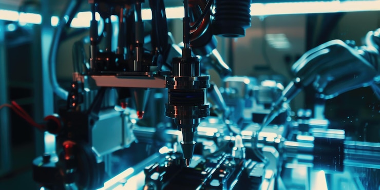 Foto línea de ensamblaje automatizada en la fábrica
