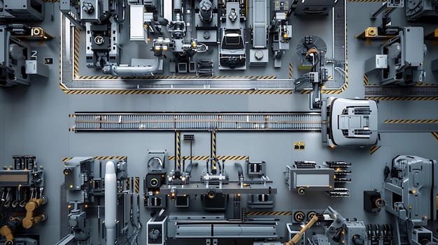 Línea de ensamblaje robótica automatizada para la fabricación de automóviles en una fábrica moderna