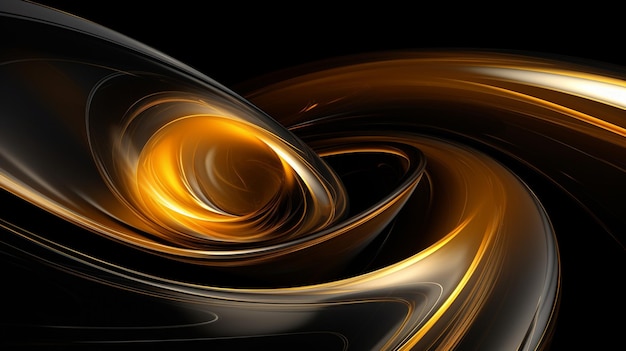Línea espiral de fondo abstracto Oro de neón Brillo caótico dorado brillante y negro