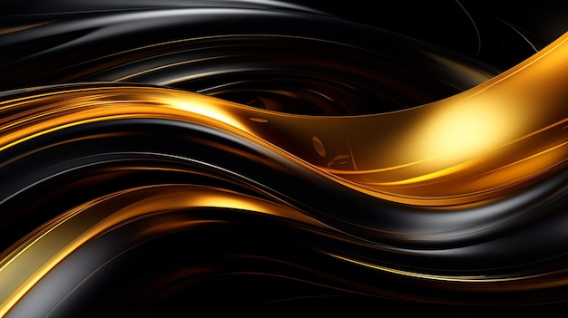 Foto línea espiral de fondo abstracto oro de neón brillo caótico dorado brillante y negro