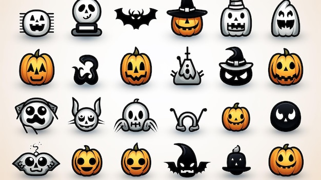 Línea de estampado de icono de arte Fondo blanco de Halloween