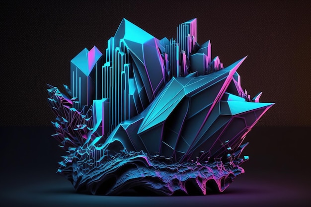 Línea de holografía de neón cyberpunk Origami digital de baja poli que es abstracto Papel hecho jirones digitalmente un fondo sombrío
