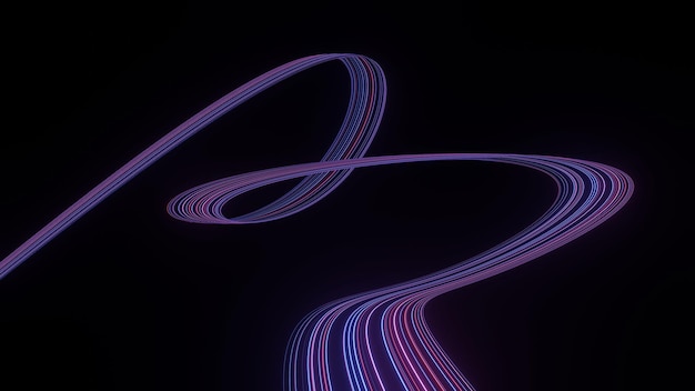 Línea de movimiento de renderizado 3D de velocidad y potencia o senderos de luz Luz de alta velocidad con haz de movimiento curvo Tecnología 5G Fondo rápido y futurista Desenfoque de movimiento abstracto