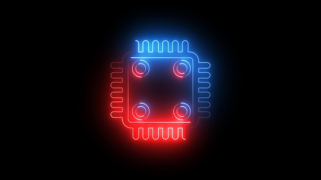 Línea de neón brillante Ícono de base de datos gráficos de movimiento Tecnología de circuito aislado en fondo negro
