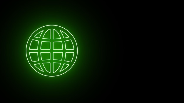 Línea de neón brillante Icono del globo terrestre aislado en fondo negro Signo del mundo o de la Tierra Símbolo global de Internet Formas geométricas