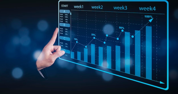 Línea de pantalla táctil manual del mercado de valores o gráfico de comercio de divisas y gráfico de velas adecuado para el concepto de inversión financiera Antecedentes de tendencias económicas para ideas de negocios y todo el diseño de obras de arte