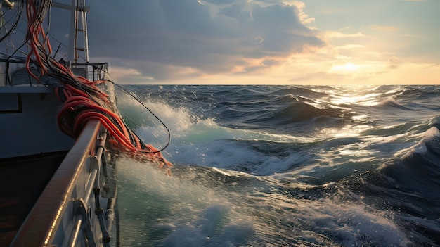 La línea de pesca se suelta desde una costa rocosa cebo salmón hobby relajación gancho spinner red de aterrizaje comida suerte Generado por AI