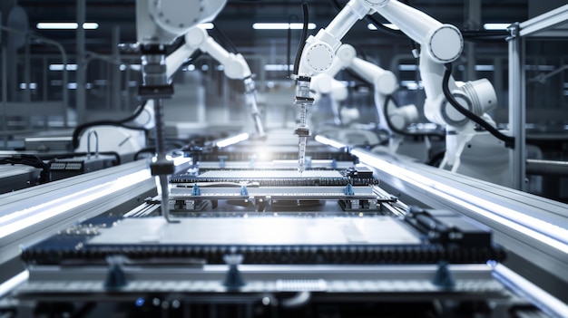Línea de producción de chips a nanoescala de alta tecnología con robótica avanzada