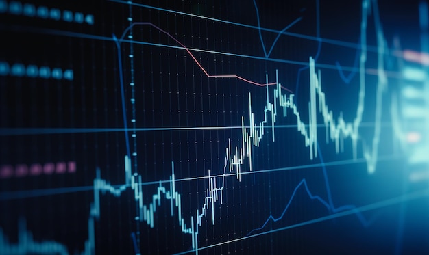 Línea que sube en el gráfico del mercado de valores Índices financieros en la pantalla LED Cerrar IA generativa