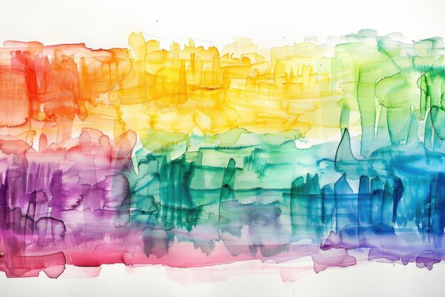 línea textura de acuarela en colores del arco iris en papel blanco