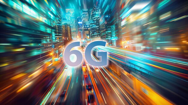 Línea de velocidad de fibra óptica fondo futurista para la transmisión de datos inalámbricos de tecnología 6G a las grandes ciudades