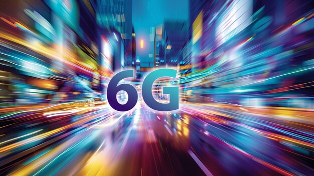 Línea de velocidad de fibra óptica fondo futurista para la transmisión de datos inalámbricos de tecnología 6G a las grandes ciudades