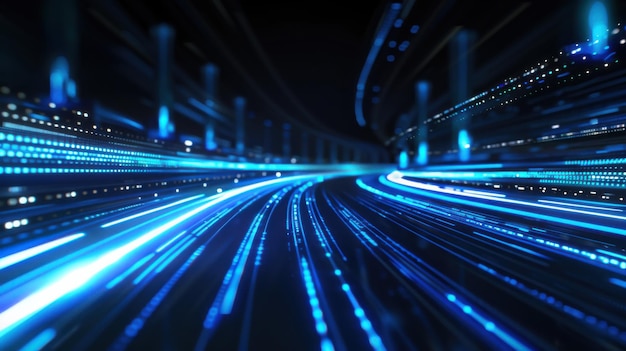 línea de velocidad de fibra óptica de raya ligera fondo futurista para la tecnología 5g o 6g datos inalámbricos