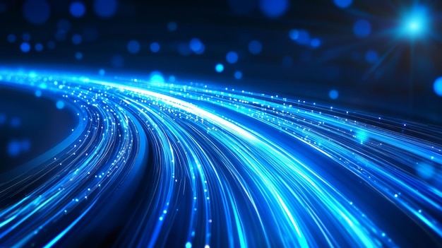 Línea de velocidad de fibra óptica de raya de luz azul fondo futurista para tecnología 5g o 6g transmisión de datos inalámbrica internet de alta velocidad en resumen ar 169 v 61 ID de trabajo 070eba1280124876aafd308c56d682f5