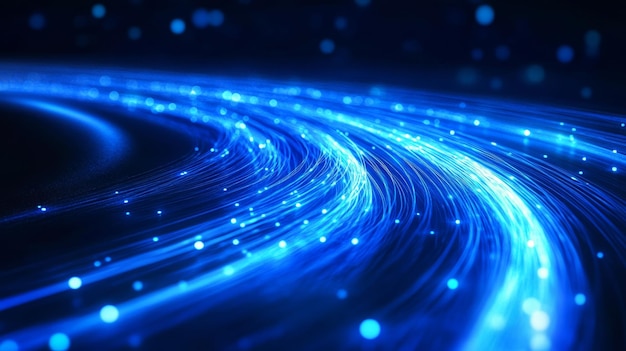 Línea de velocidad de fibra óptica de raya de luz azul fondo futurista para tecnología inalámbrica 5g o 6g d