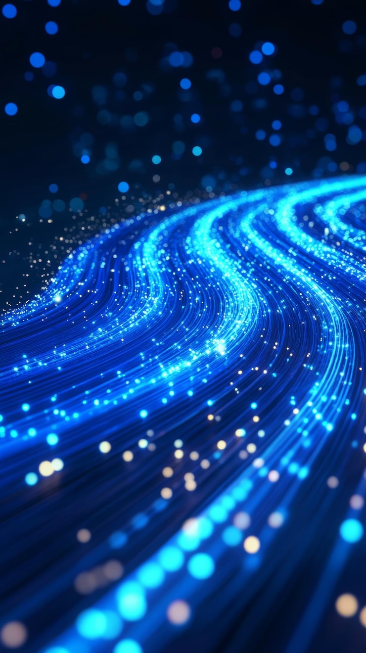 Foto línea de velocidad de fibra óptica de raya de luz azul fondo futurista para tecnología inalámbrica 5g o 6g d