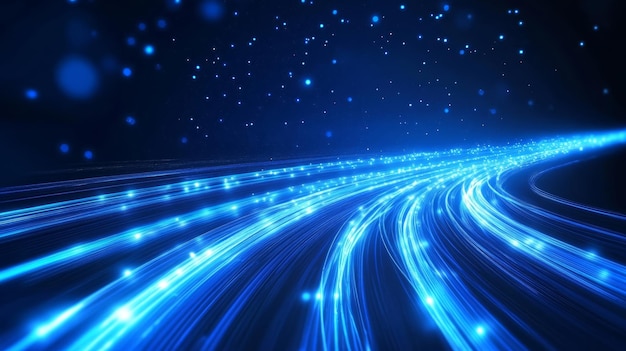 Línea de velocidad de fibra óptica de raya de luz azul fondo futurista para tecnología inalámbrica 5g o 6g d