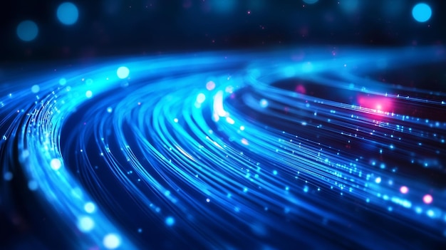 Línea de velocidad de fibra óptica de raya de luz azul fondo futurista para tecnología inalámbrica 5g o 6g d